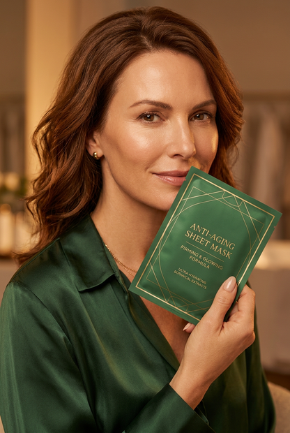 Elegant Model Holding Aurum Firming Mask