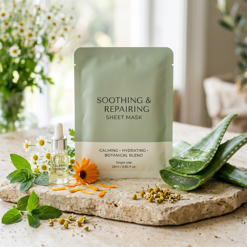CalmaBotanica Soothing Mask - Hero Shot with Aloe Vera