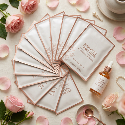 Hydra-Luminance Sheet Mask flat lay with rose petals - Main Image 2