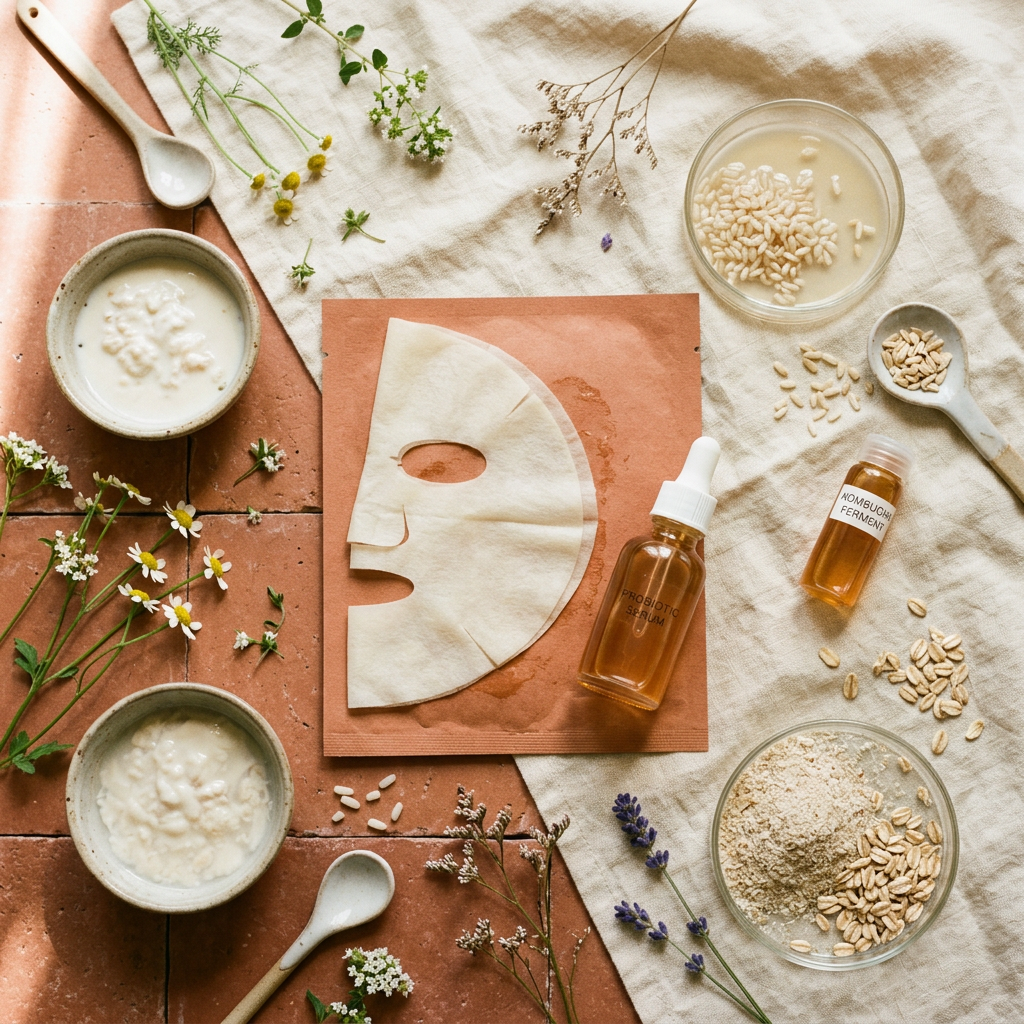BiomeBalance Probiotic Mask - Flat Lay with Fermented Ingredients