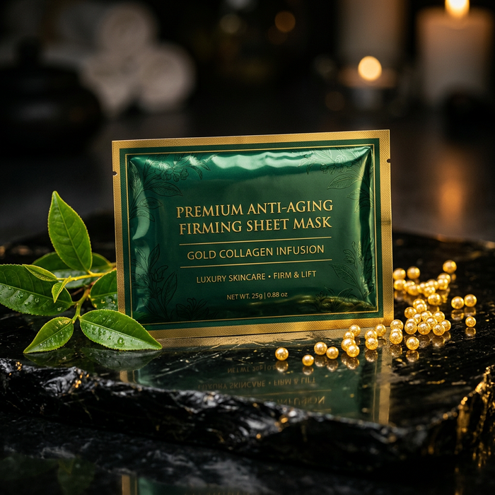 Aurum Firming Sheet Mask - Hero Shot on Obsidian
