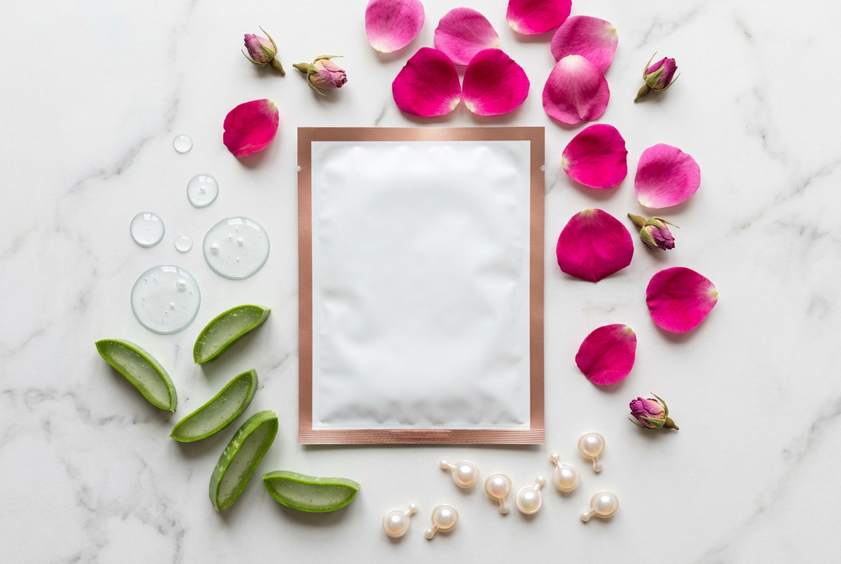 Face mask ingredients flat lay detail